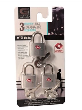 NIB G Force Silver TSA-Style Security Locks - Set of 3 Luggage Travel Lockers
